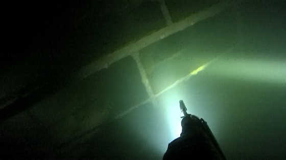 Подводная охота в прозрачной воде ночью
