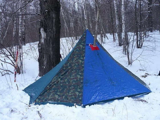 Ночёвка в зимней палатке с печкой